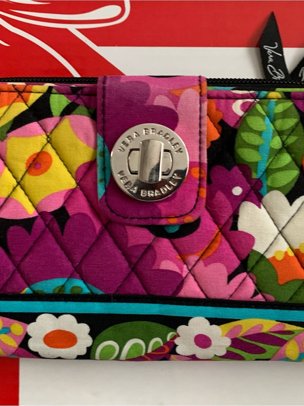 Vera Bradley Quilted Floral Zip Cosmetic Pouch - Black Multicolor